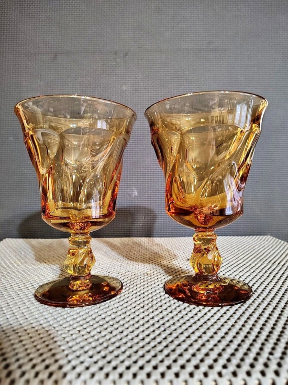 Fostoria Jamestown Amber Glass Water Goblets 2 Pcs